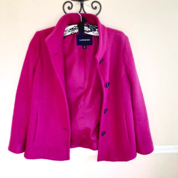 Lands End Boiled Wool Pea Coat Fuchsia Magenta 4P - Picture 9 of 11